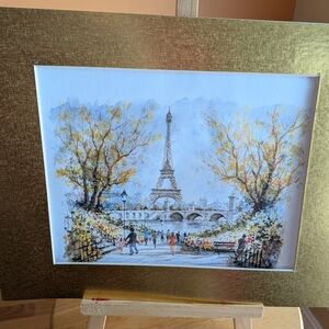 Eiffel Tower Paris Scene Art Painting with Gold Frame